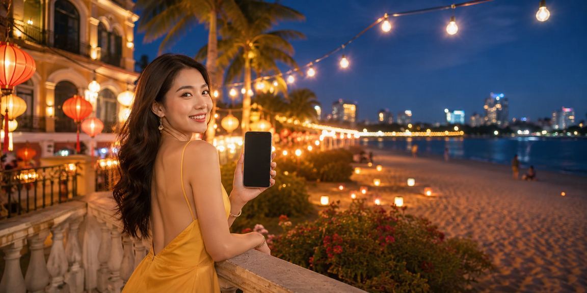 Người chơi Baccarat tại TP. Hồ Chí Minh trong không gian đèn lồng truyền thống kiểm tra ưu đãi tiền thưởng